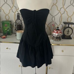 Women's Strapless Black Tiered Mini Dress - Elegant Evening Style